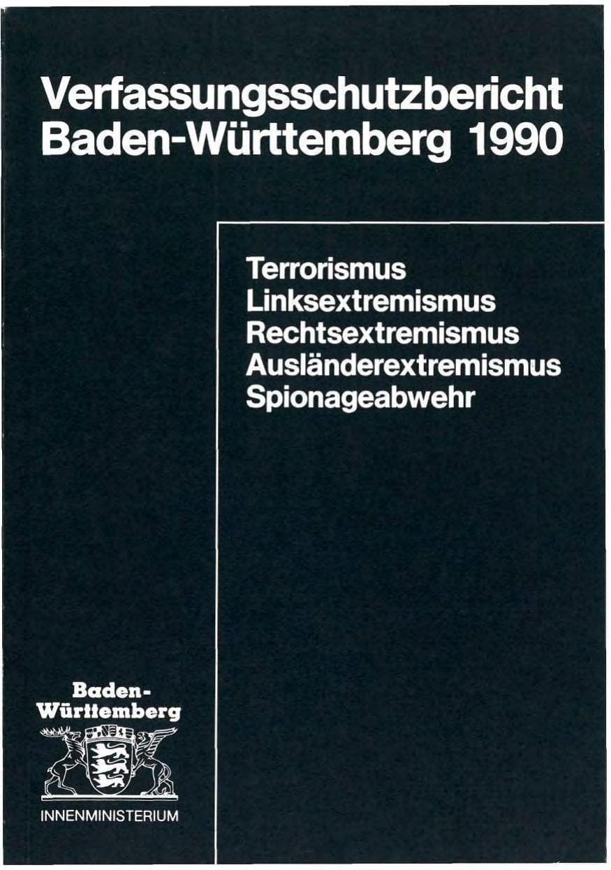 Seite 1 des Verfassungsschutzbericht 1990 Baden-Württemberg