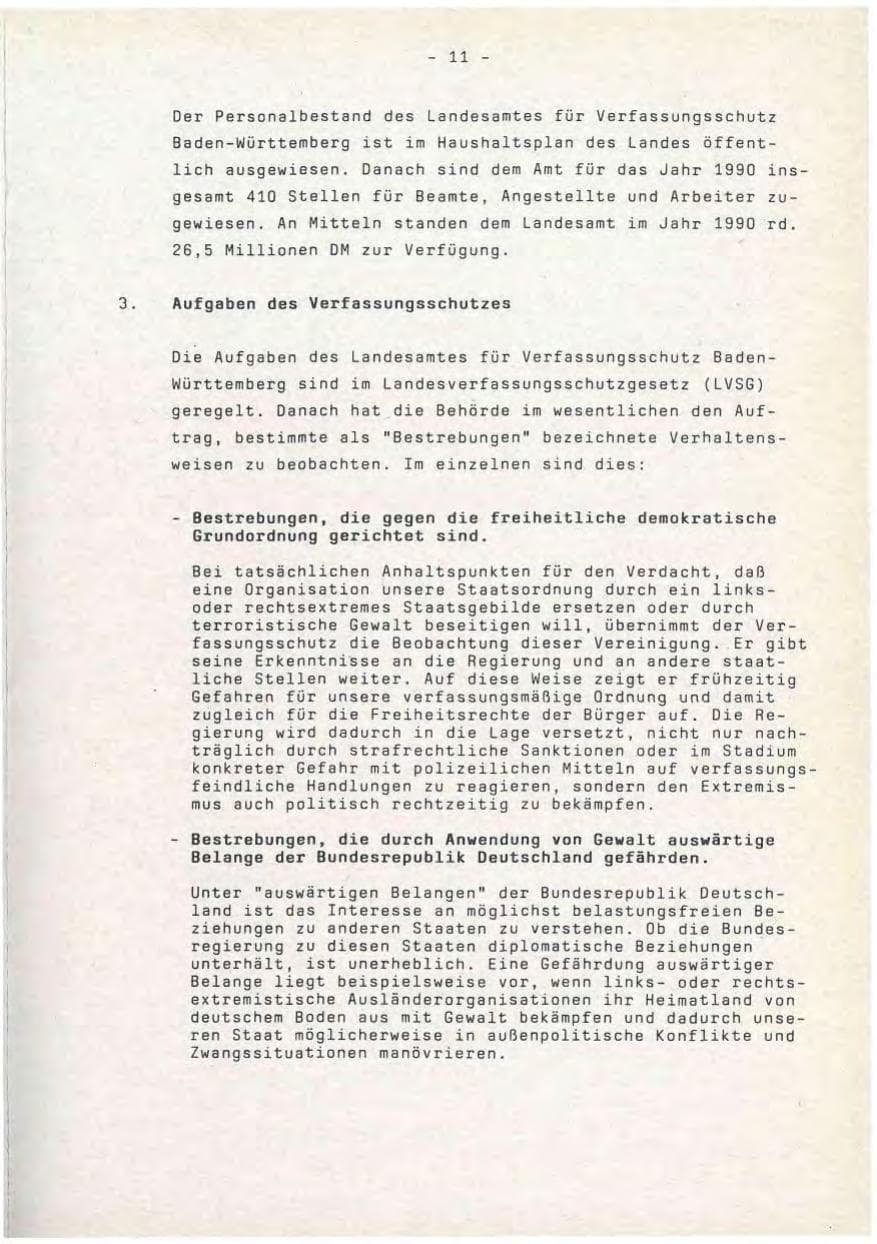 Seite 11 des Verfassungsschutzbericht 1990 Baden-Württemberg