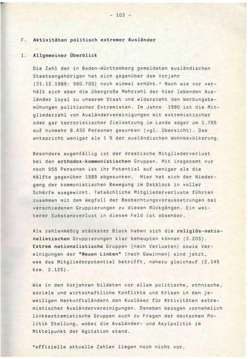Seite 103 des Verfassungsschutzbericht 1990 Baden-Württemberg