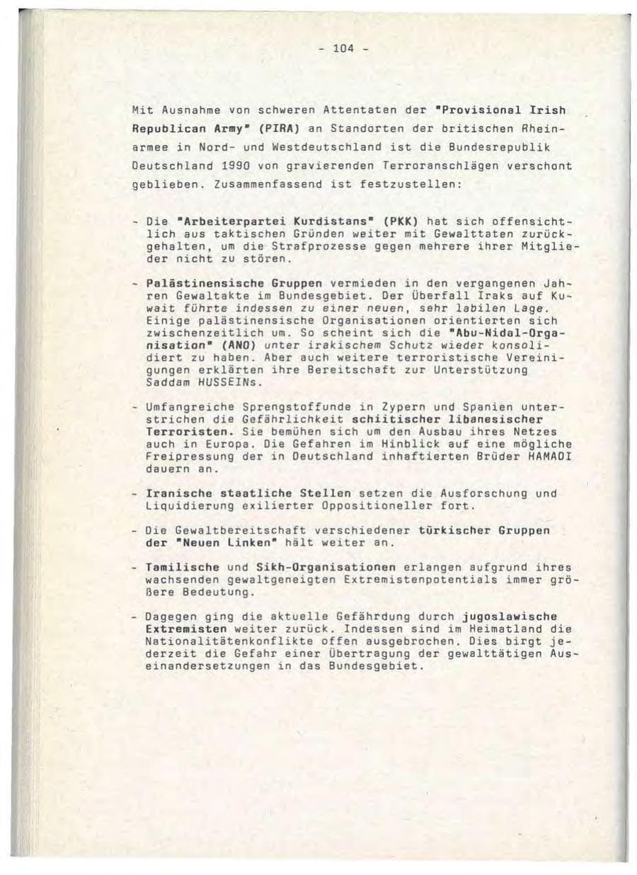 Seite 104 des Verfassungsschutzbericht 1990 Baden-Württemberg