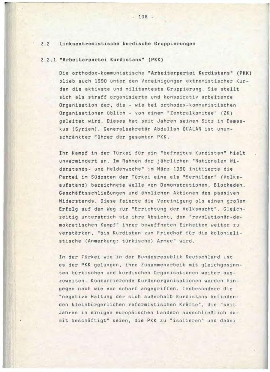 Seite 106 des Verfassungsschutzbericht 1990 Baden-Württemberg