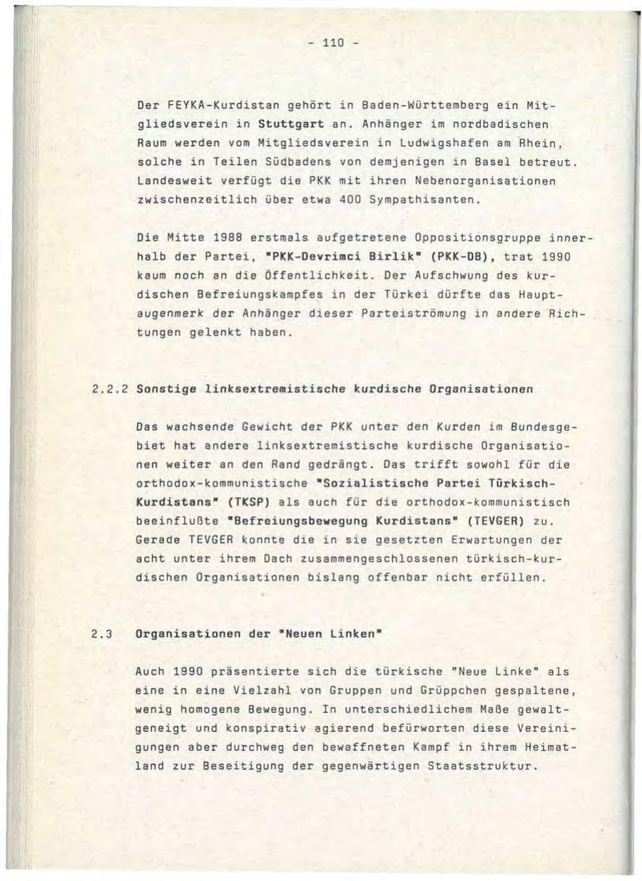 Seite 110 des Verfassungsschutzbericht 1990 Baden-Württemberg