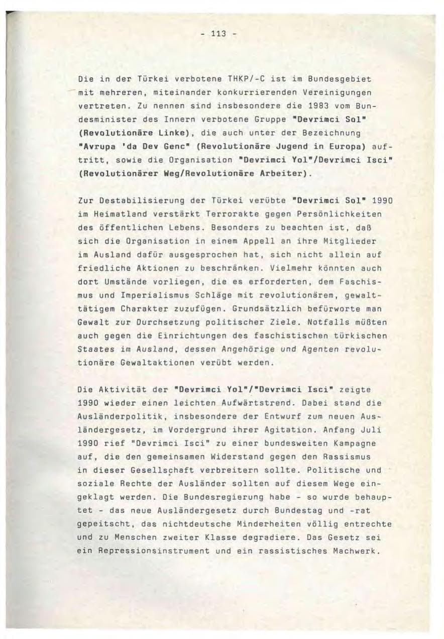 Seite 113 des Verfassungsschutzbericht 1990 Baden-Württemberg