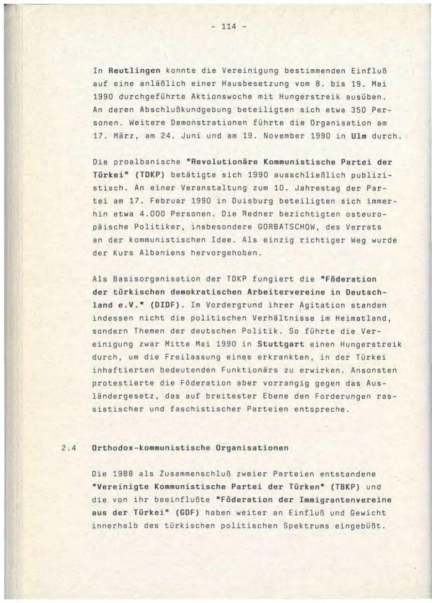 Seite 114 des Verfassungsschutzbericht 1990 Baden-Württemberg