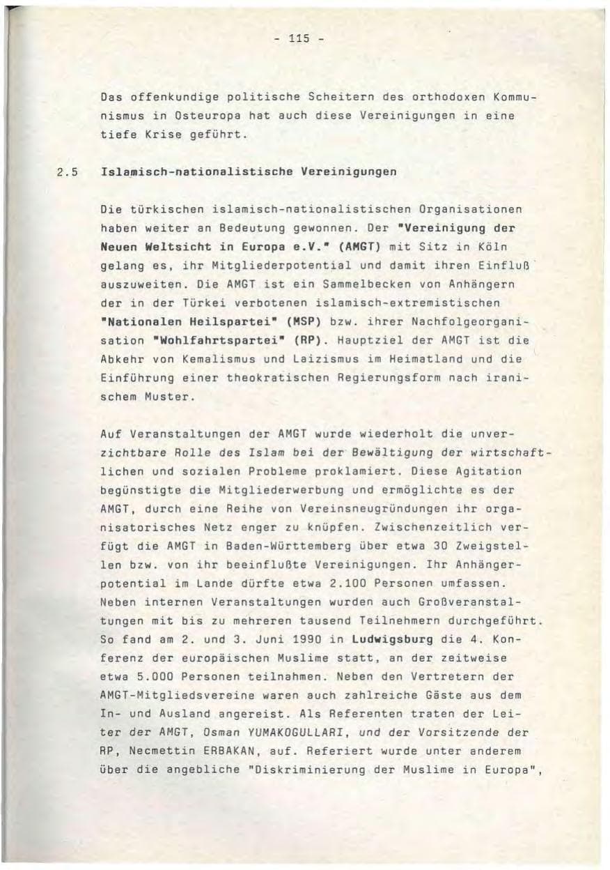 Seite 115 des Verfassungsschutzbericht 1990 Baden-Württemberg