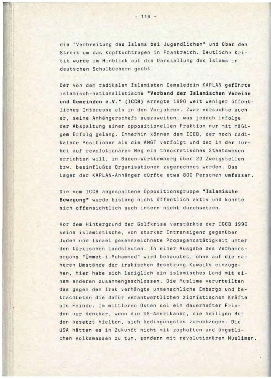 Seite 116 des Verfassungsschutzbericht 1990 Baden-Württemberg