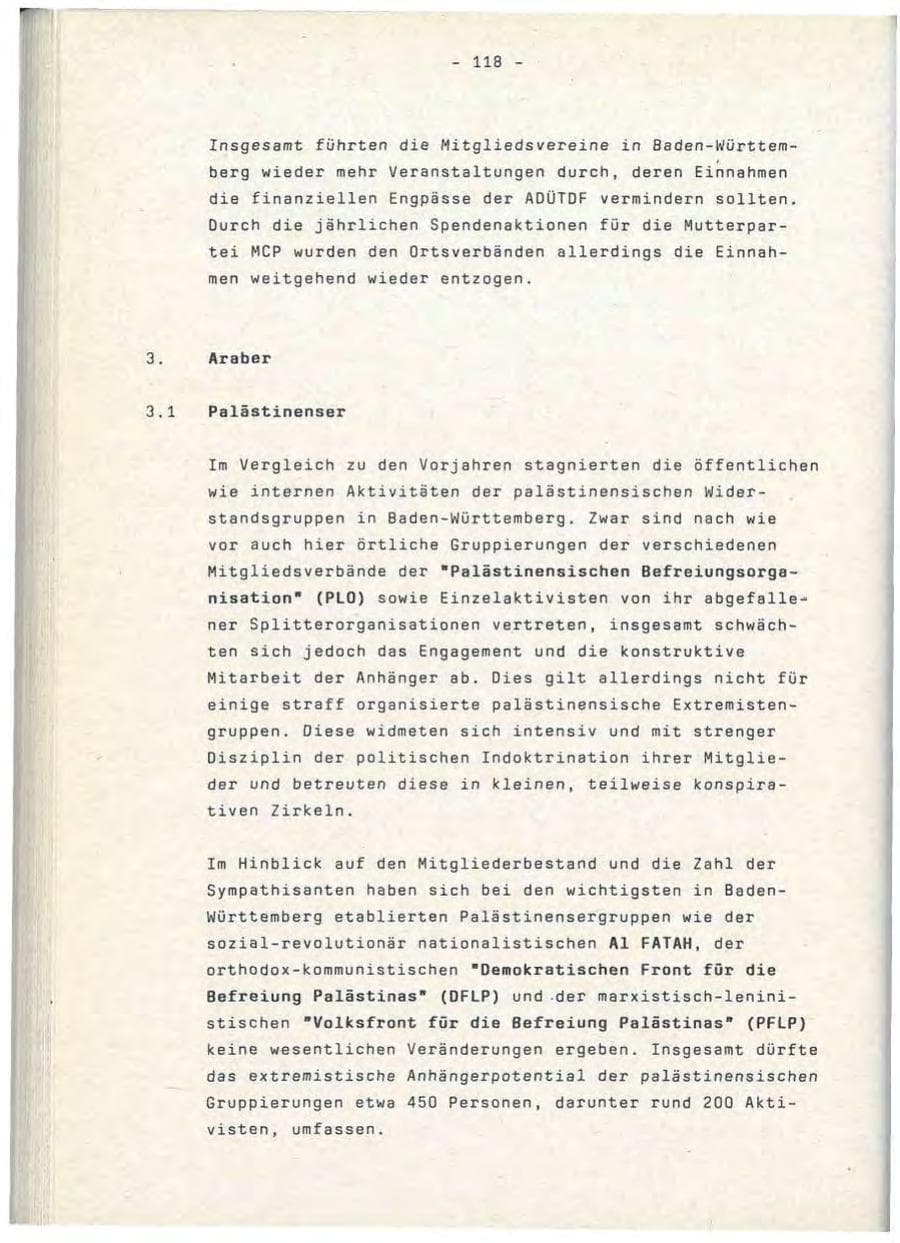Seite 118 des Verfassungsschutzbericht 1990 Baden-Württemberg