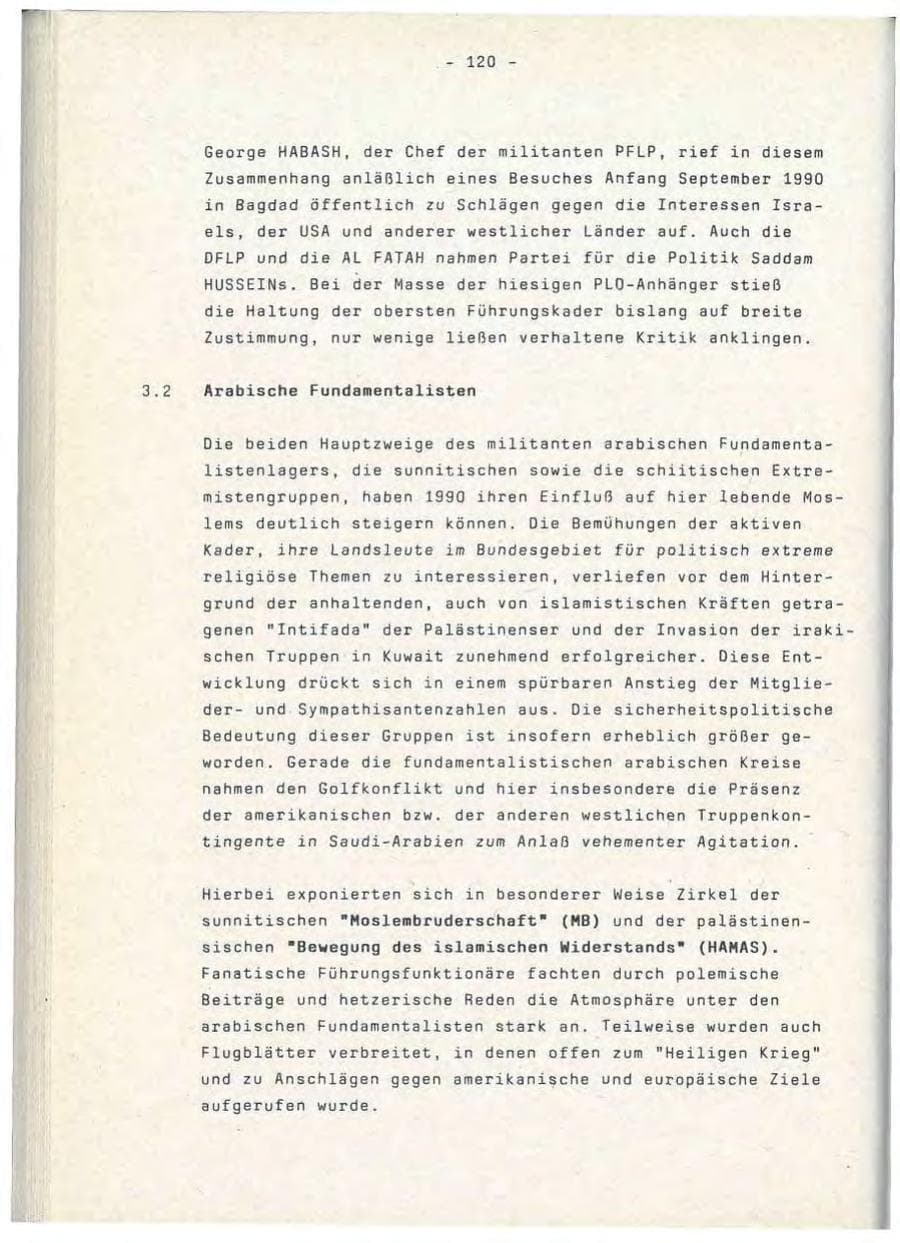 Seite 120 des Verfassungsschutzbericht 1990 Baden-Württemberg