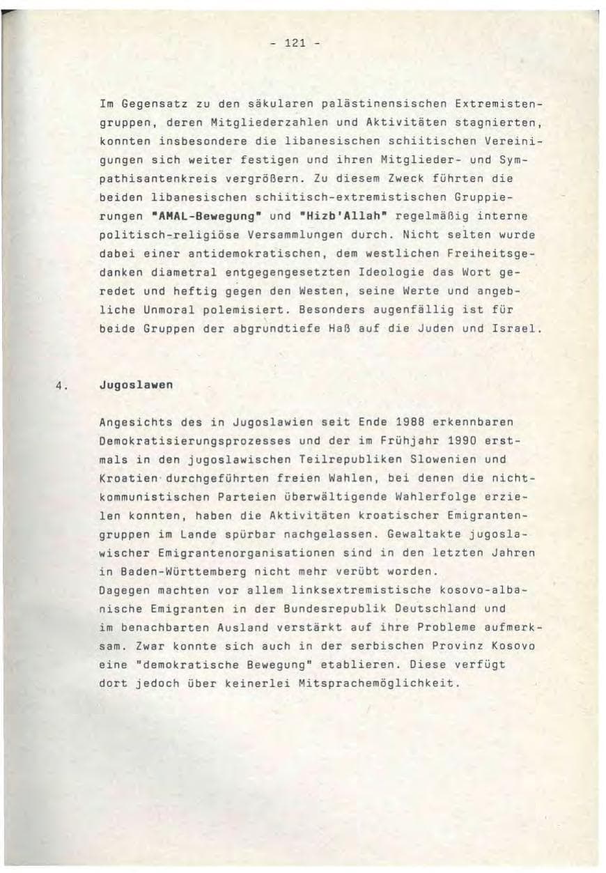 Seite 121 des Verfassungsschutzbericht 1990 Baden-Württemberg
