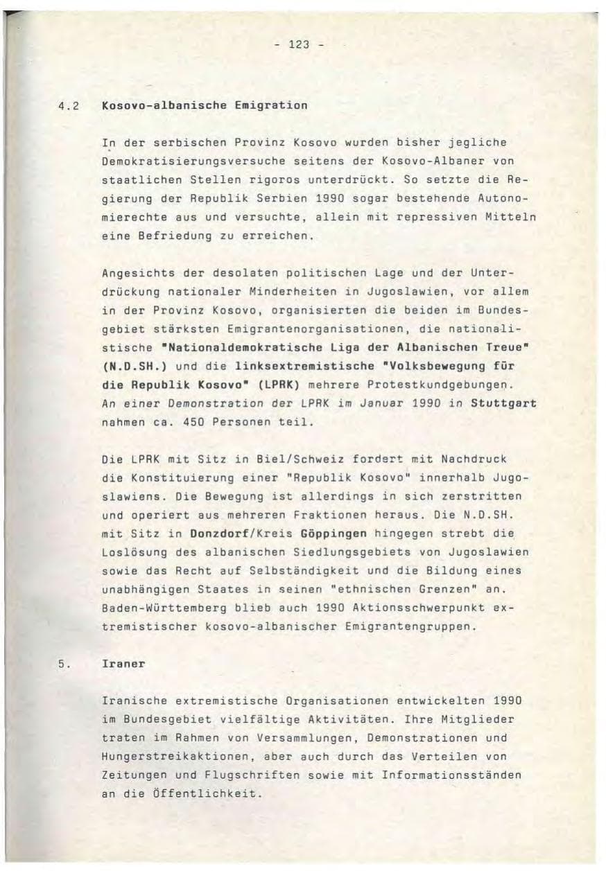 Seite 123 des Verfassungsschutzbericht 1990 Baden-Württemberg