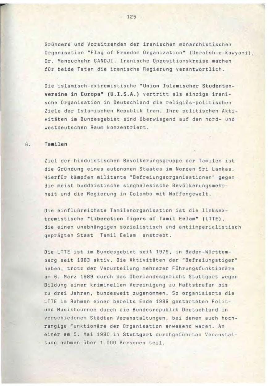 Seite 125 des Verfassungsschutzbericht 1990 Baden-Württemberg