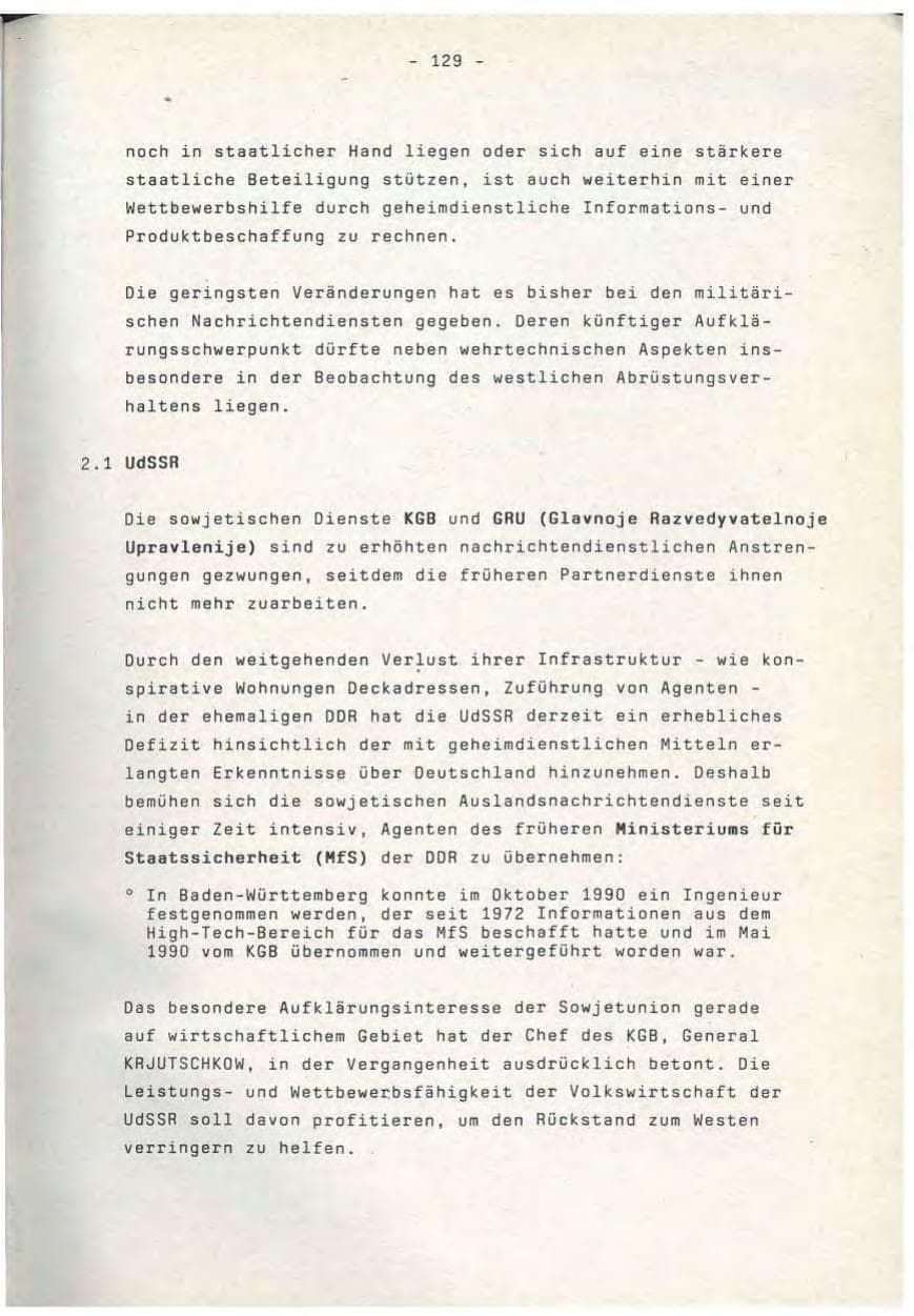 Seite 129 des Verfassungsschutzbericht 1990 Baden-Württemberg