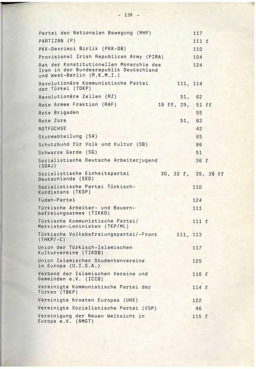 Seite 139 des Verfassungsschutzbericht 1990 Baden-Württemberg