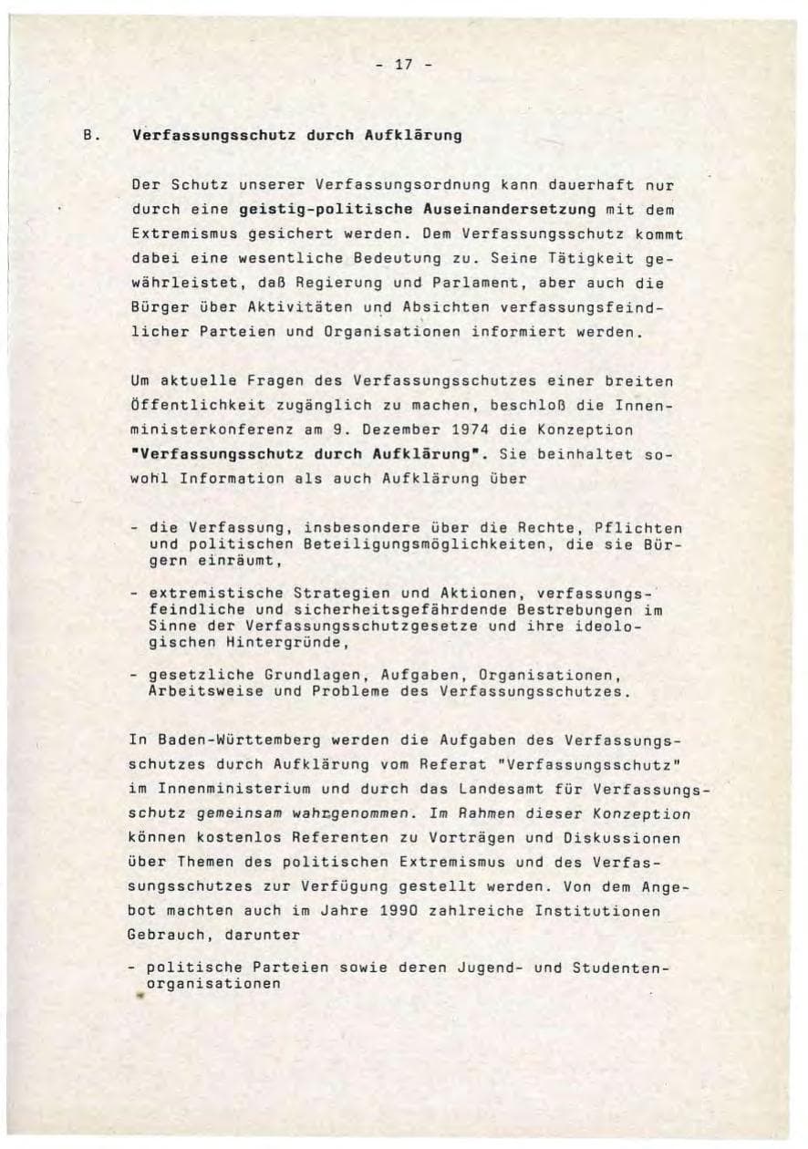 Seite 17 des Verfassungsschutzbericht 1990 Baden-Württemberg