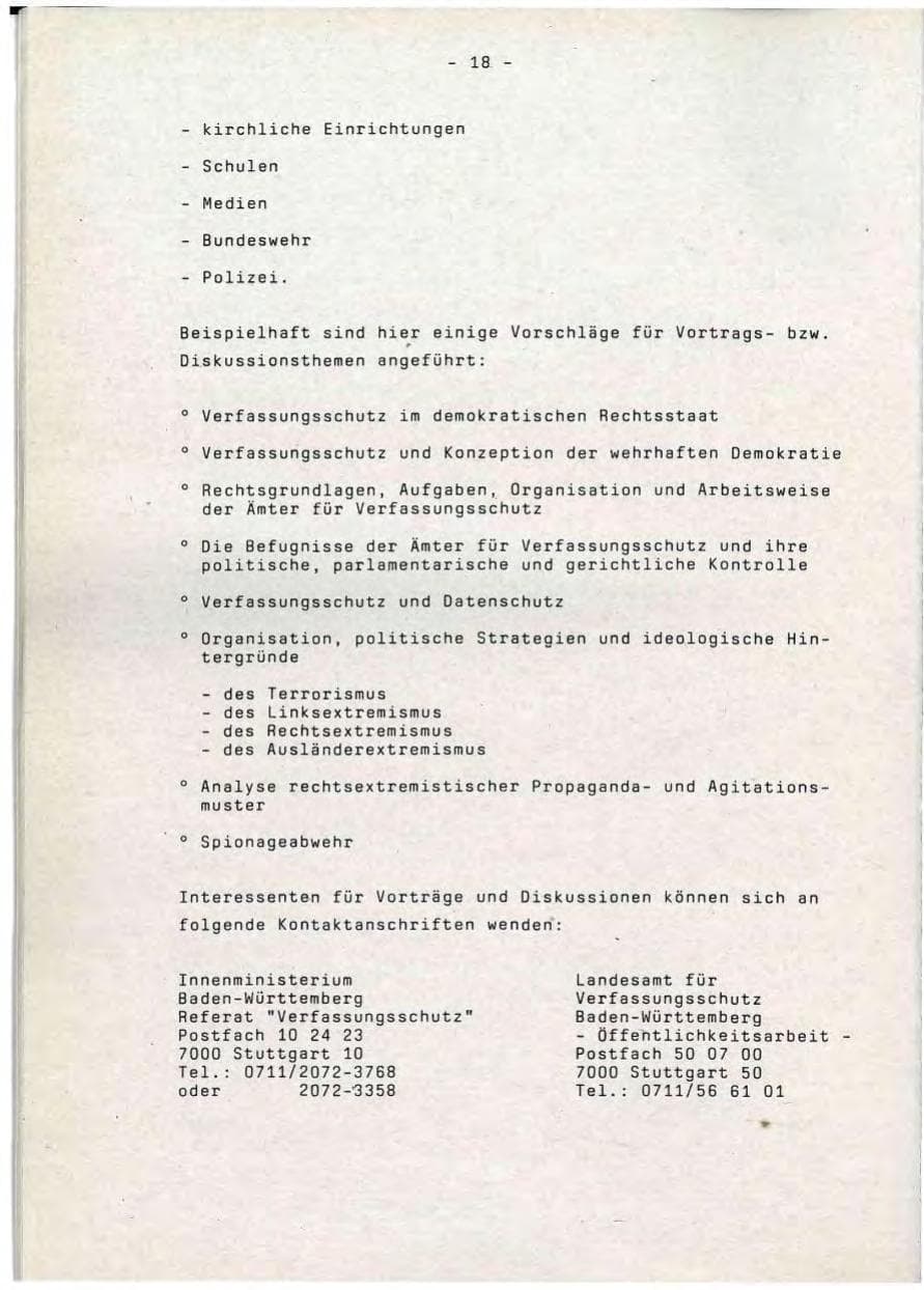 Seite 18 des Verfassungsschutzbericht 1990 Baden-Württemberg