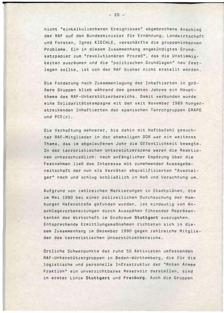 Seite 20 des Verfassungsschutzbericht 1990 Baden-Württemberg
