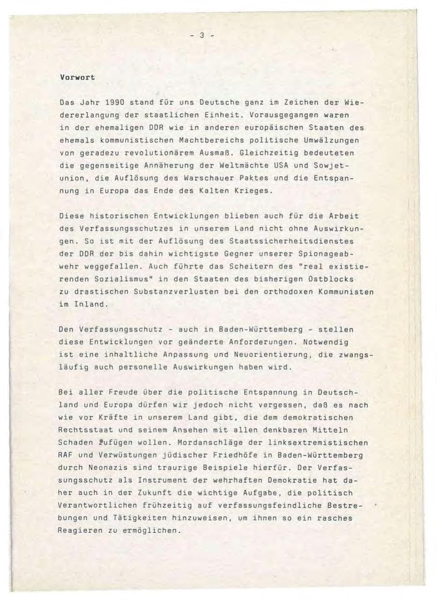 Seite 3 des Verfassungsschutzbericht 1990 Baden-Württemberg