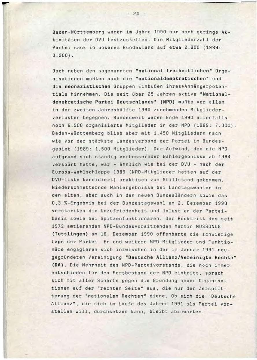 Seite 24 des Verfassungsschutzbericht 1990 Baden-Württemberg