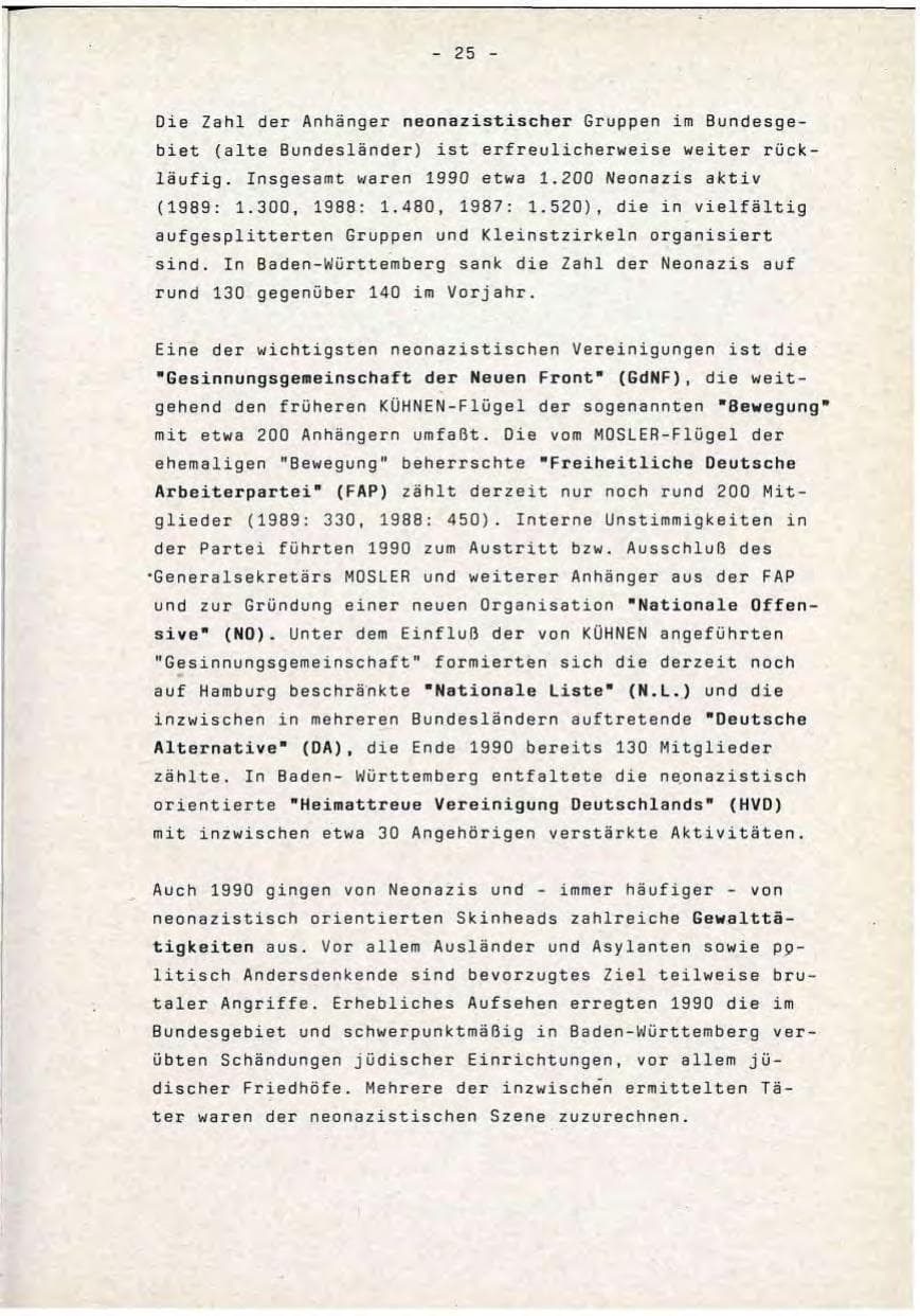 Seite 25 des Verfassungsschutzbericht 1990 Baden-Württemberg