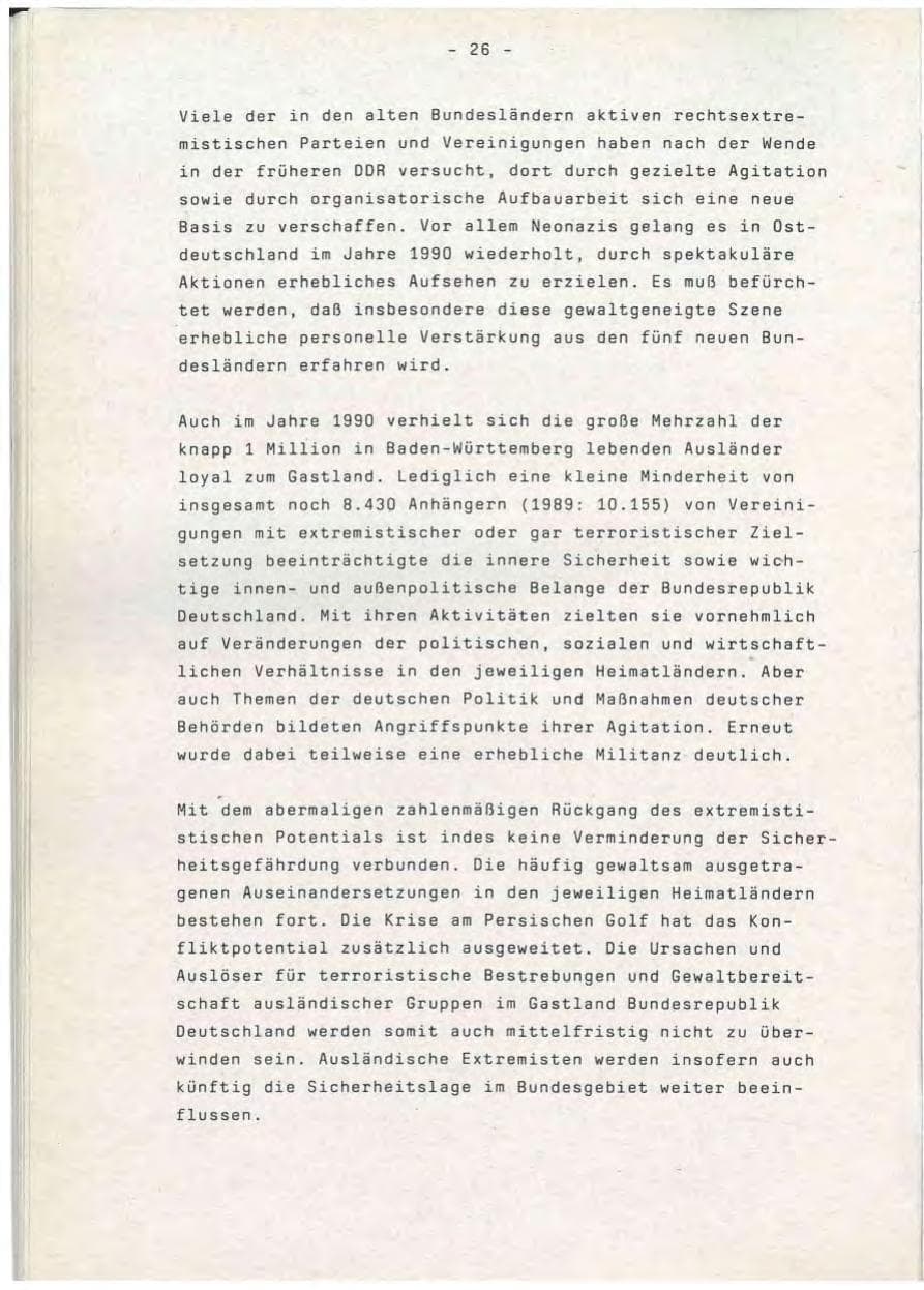 Seite 26 des Verfassungsschutzbericht 1990 Baden-Württemberg