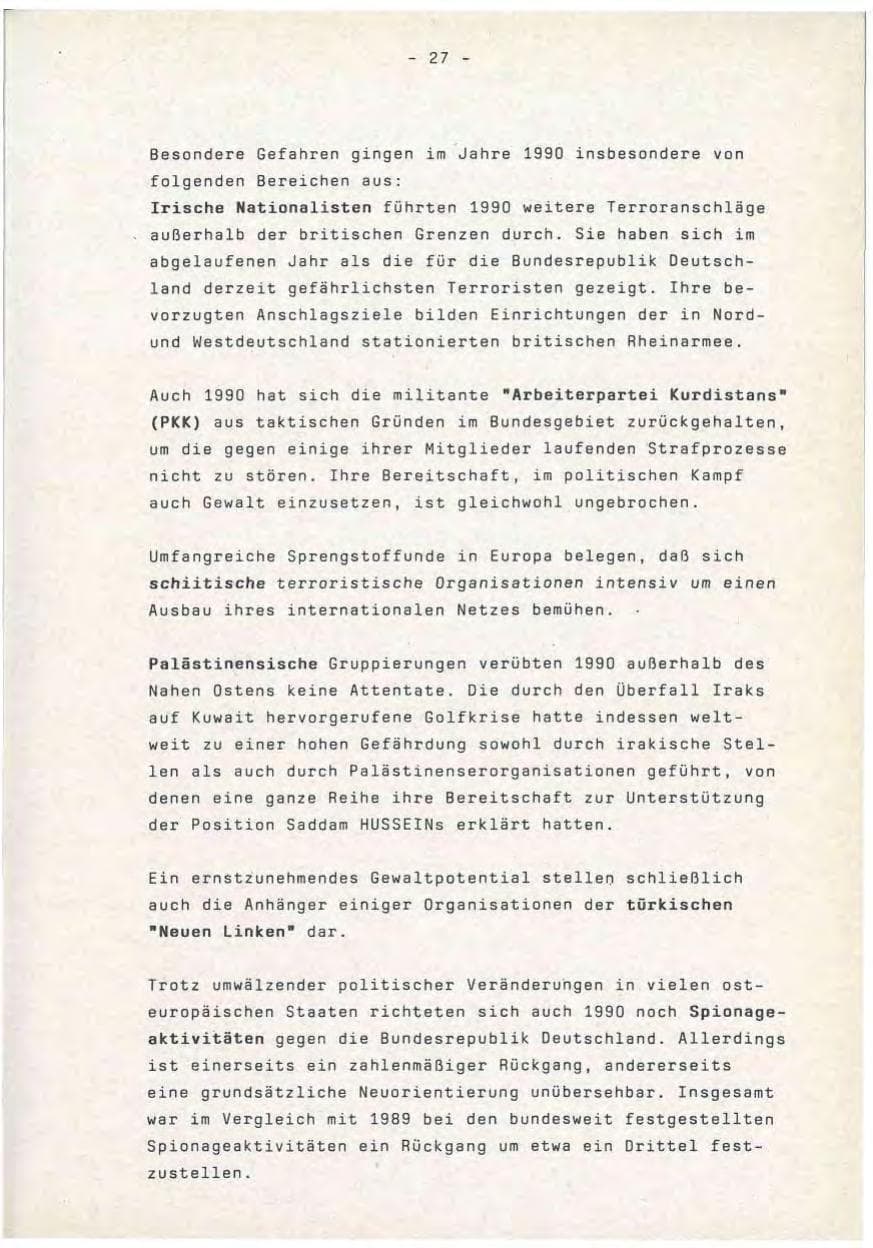 Seite 27 des Verfassungsschutzbericht 1990 Baden-Württemberg