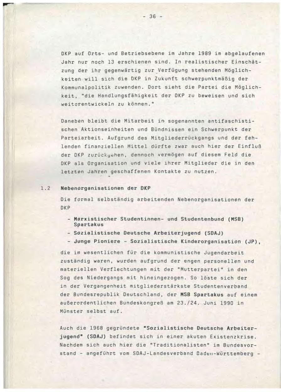 Seite 36 des Verfassungsschutzbericht 1990 Baden-Württemberg