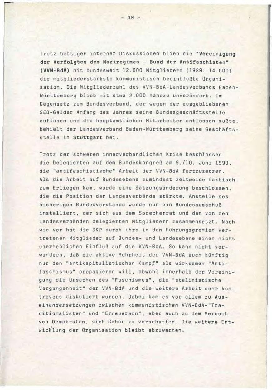 Seite 39 des Verfassungsschutzbericht 1990 Baden-Württemberg