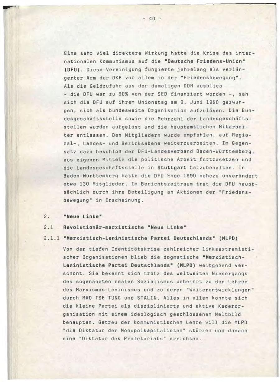 Seite 40 des Verfassungsschutzbericht 1990 Baden-Württemberg