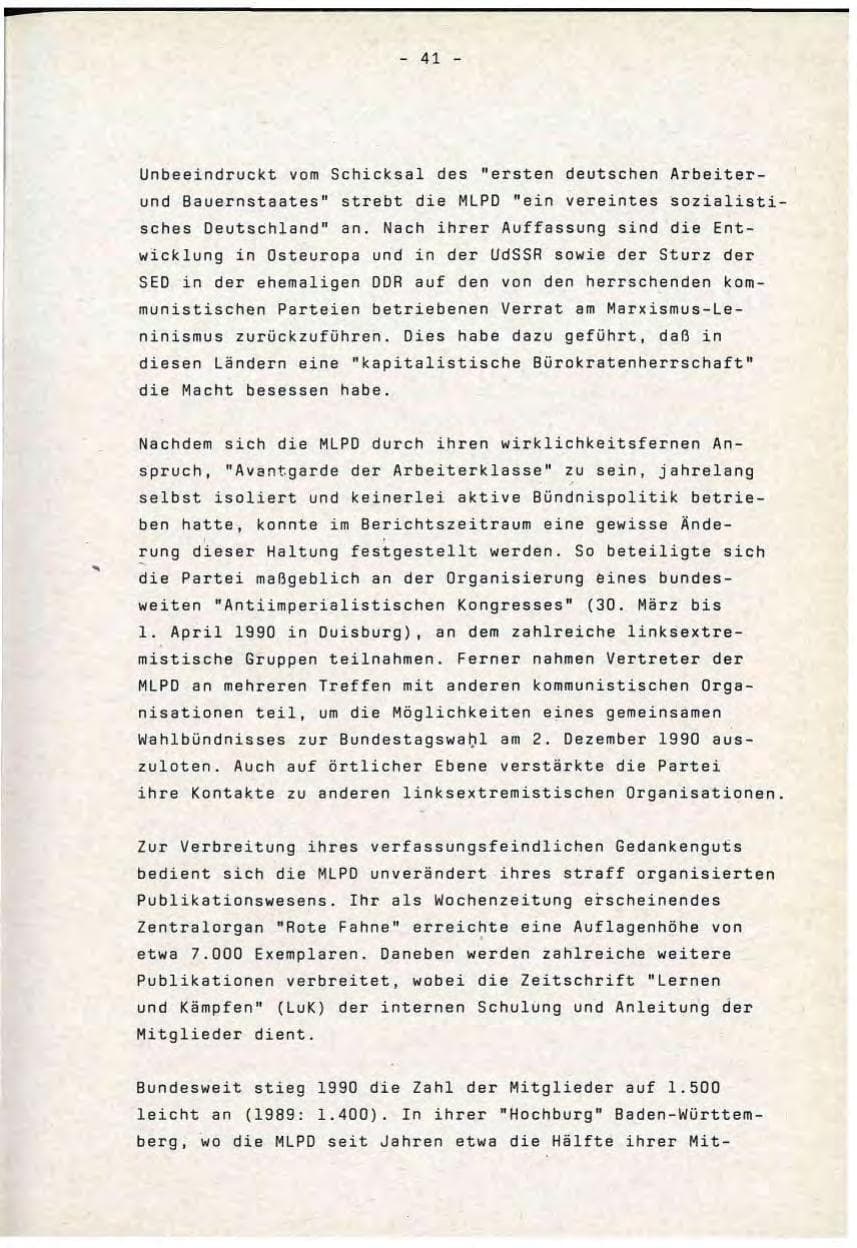 Seite 41 des Verfassungsschutzbericht 1990 Baden-Württemberg