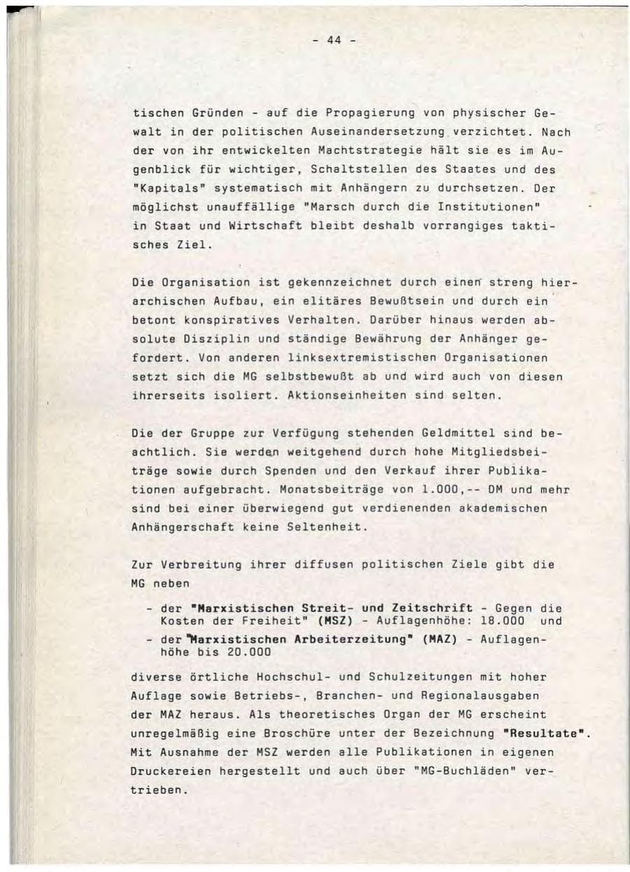 Seite 44 des Verfassungsschutzbericht 1990 Baden-Württemberg