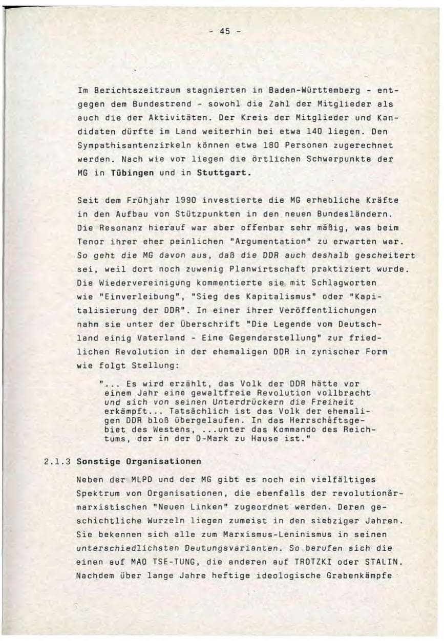 Seite 45 des Verfassungsschutzbericht 1990 Baden-Württemberg