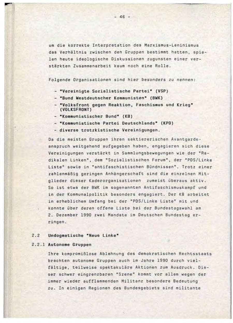 Seite 46 des Verfassungsschutzbericht 1990 Baden-Württemberg