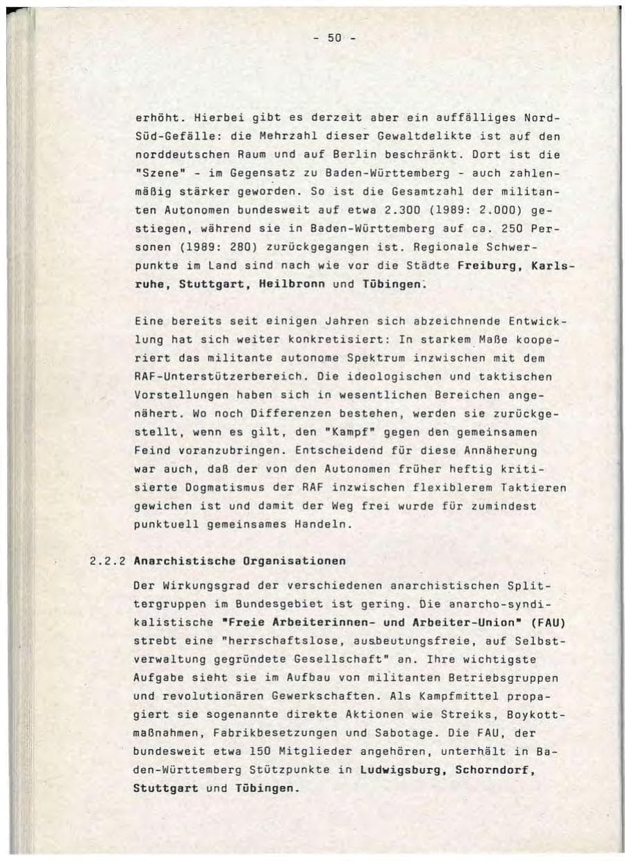 Seite 50 des Verfassungsschutzbericht 1990 Baden-Württemberg