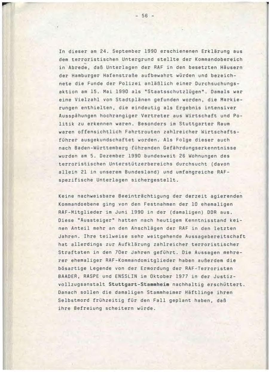 Seite 56 des Verfassungsschutzbericht 1990 Baden-Württemberg