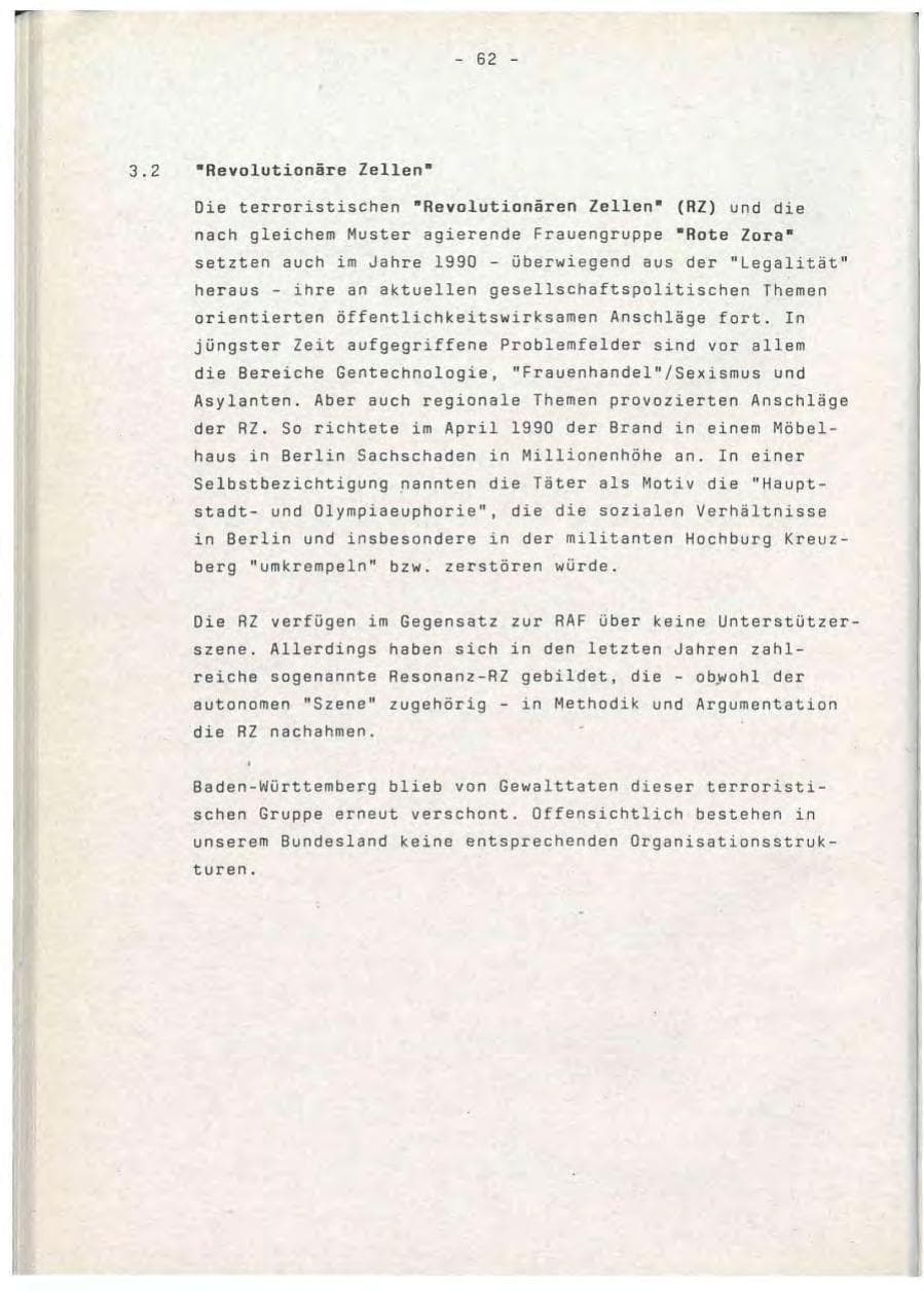 Seite 62 des Verfassungsschutzbericht 1990 Baden-Württemberg