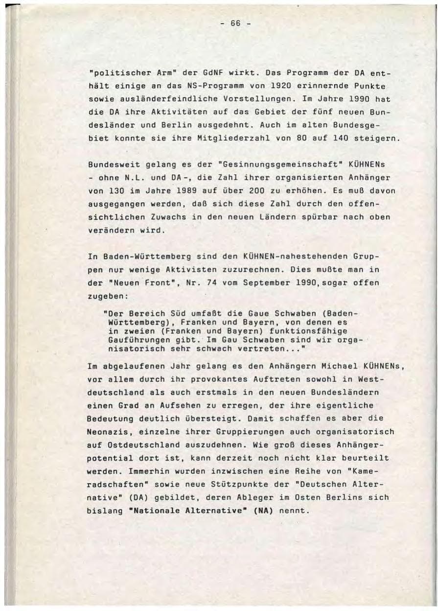 Seite 66 des Verfassungsschutzbericht 1990 Baden-Württemberg
