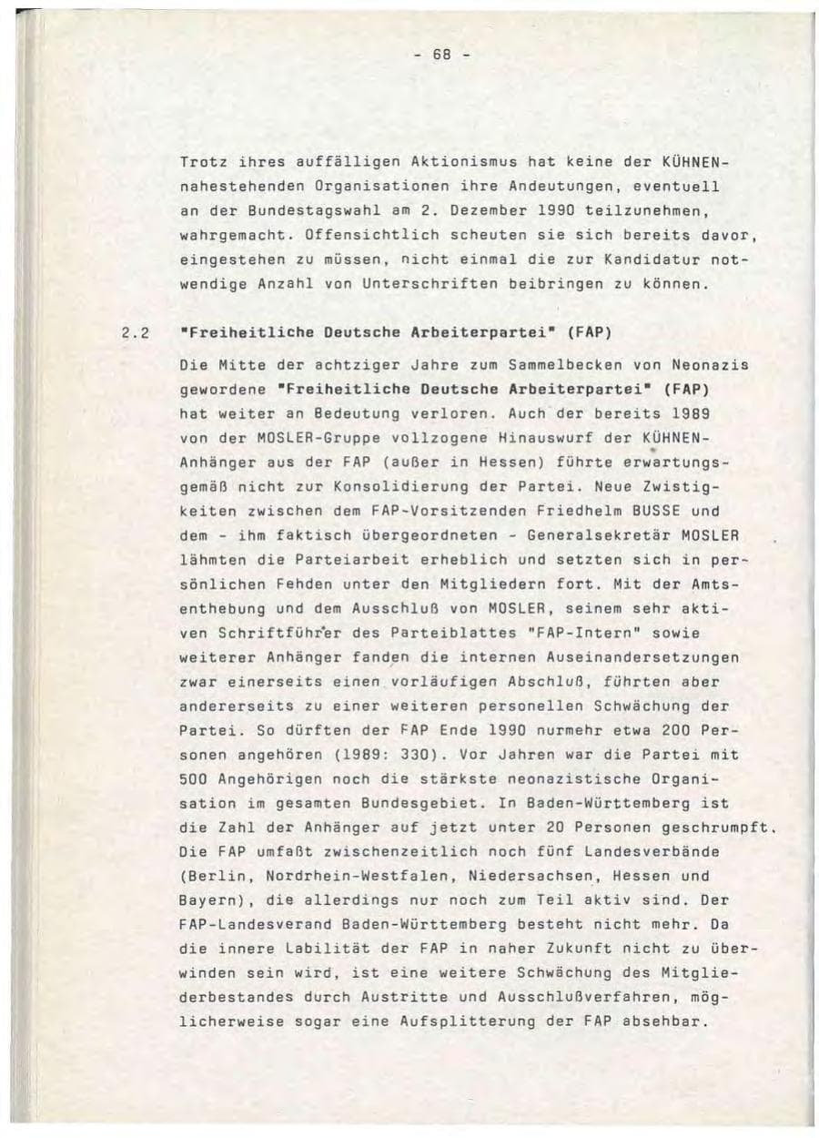 Seite 68 des Verfassungsschutzbericht 1990 Baden-Württemberg