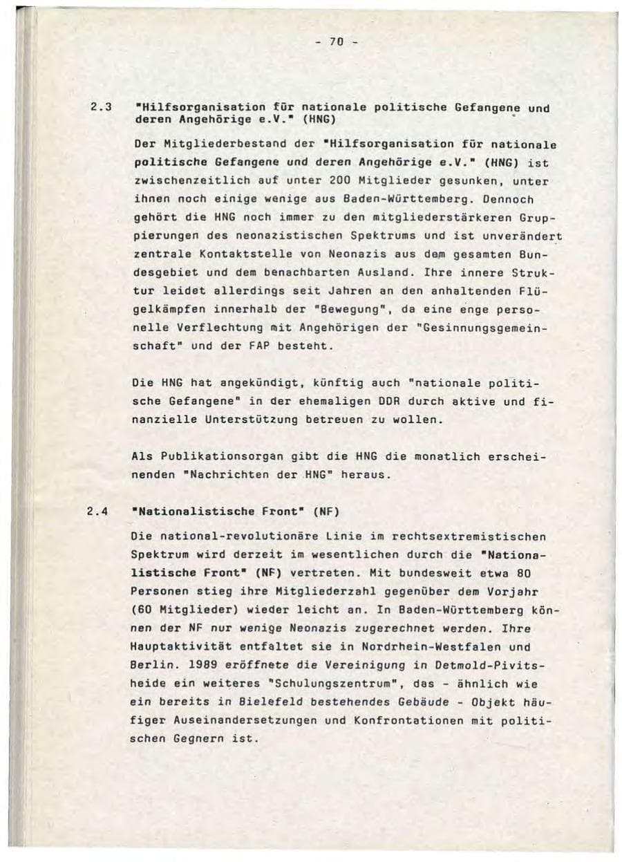 Seite 70 des Verfassungsschutzbericht 1990 Baden-Württemberg