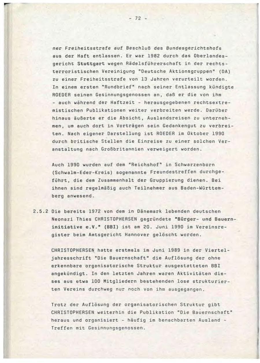 Seite 72 des Verfassungsschutzbericht 1990 Baden-Württemberg