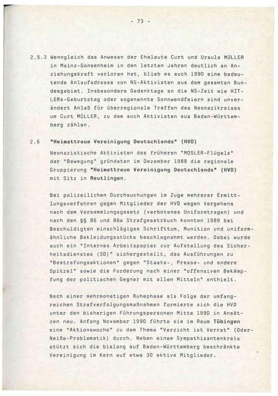 Seite 73 des Verfassungsschutzbericht 1990 Baden-Württemberg