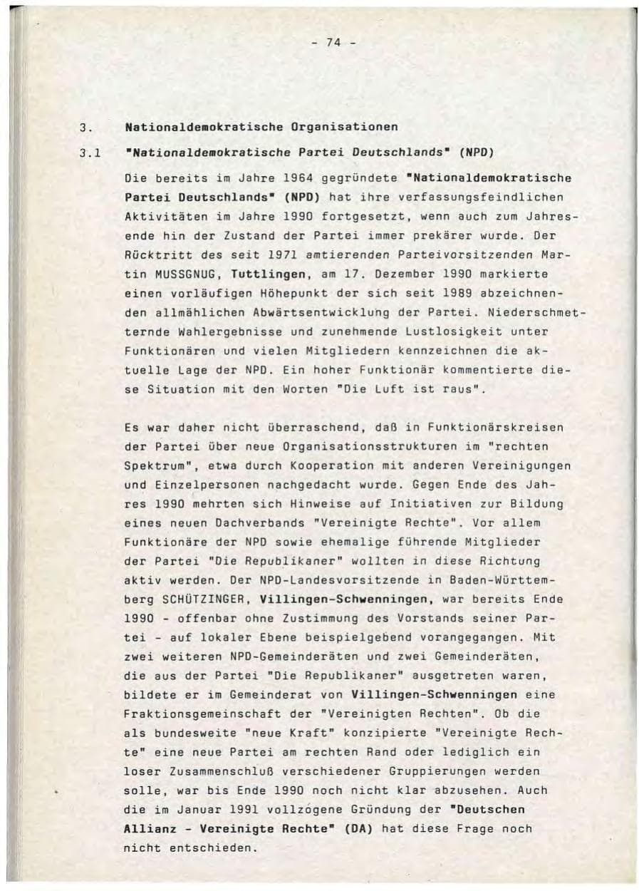 Seite 74 des Verfassungsschutzbericht 1990 Baden-Württemberg
