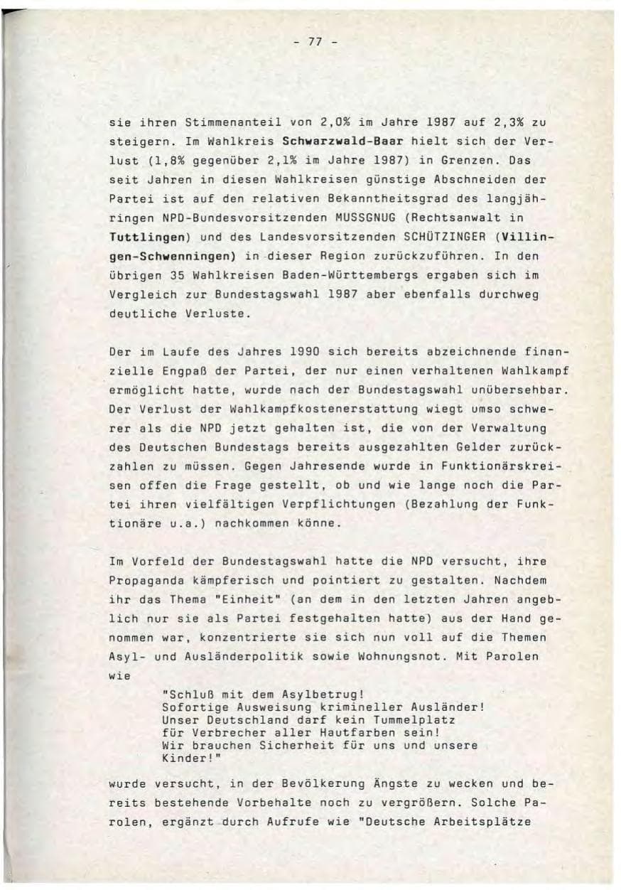 Seite 77 des Verfassungsschutzbericht 1990 Baden-Württemberg