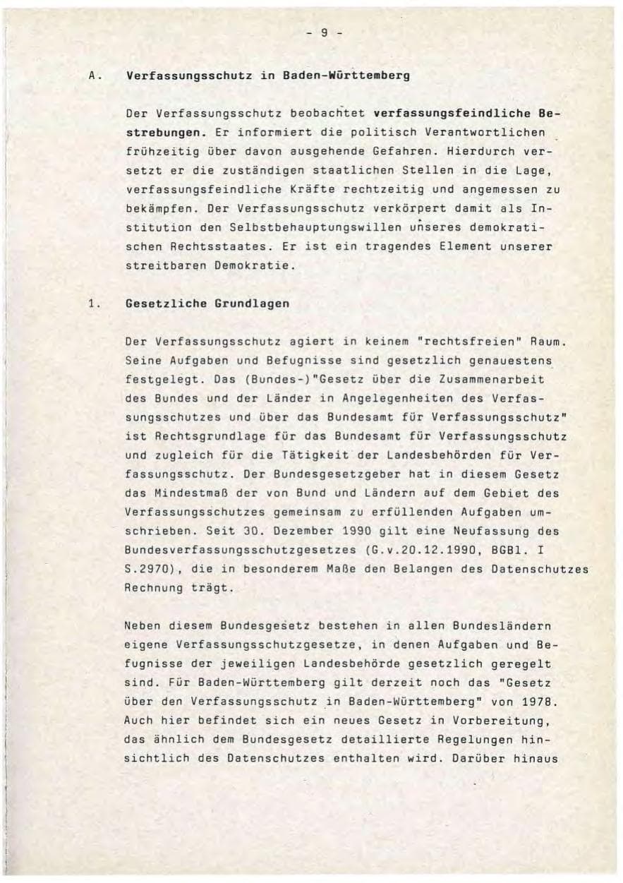 Seite 9 des Verfassungsschutzbericht 1990 Baden-Württemberg