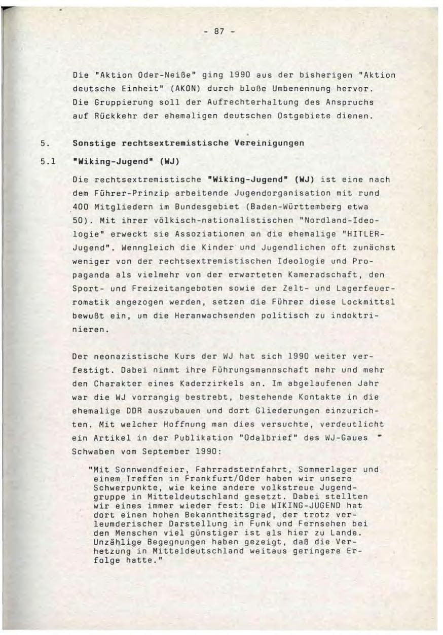 Seite 87 des Verfassungsschutzbericht 1990 Baden-Württemberg