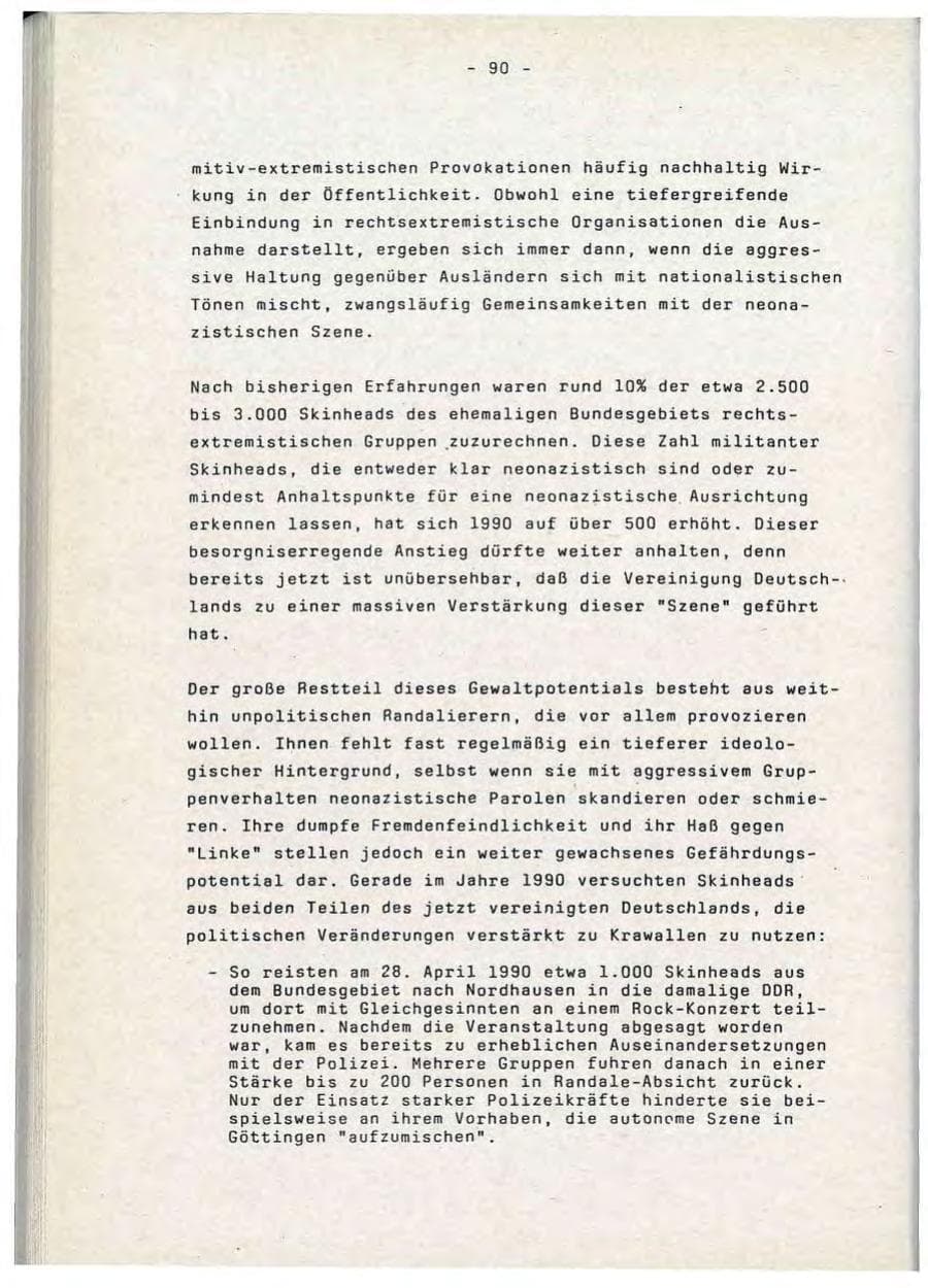 Seite 90 des Verfassungsschutzbericht 1990 Baden-Württemberg