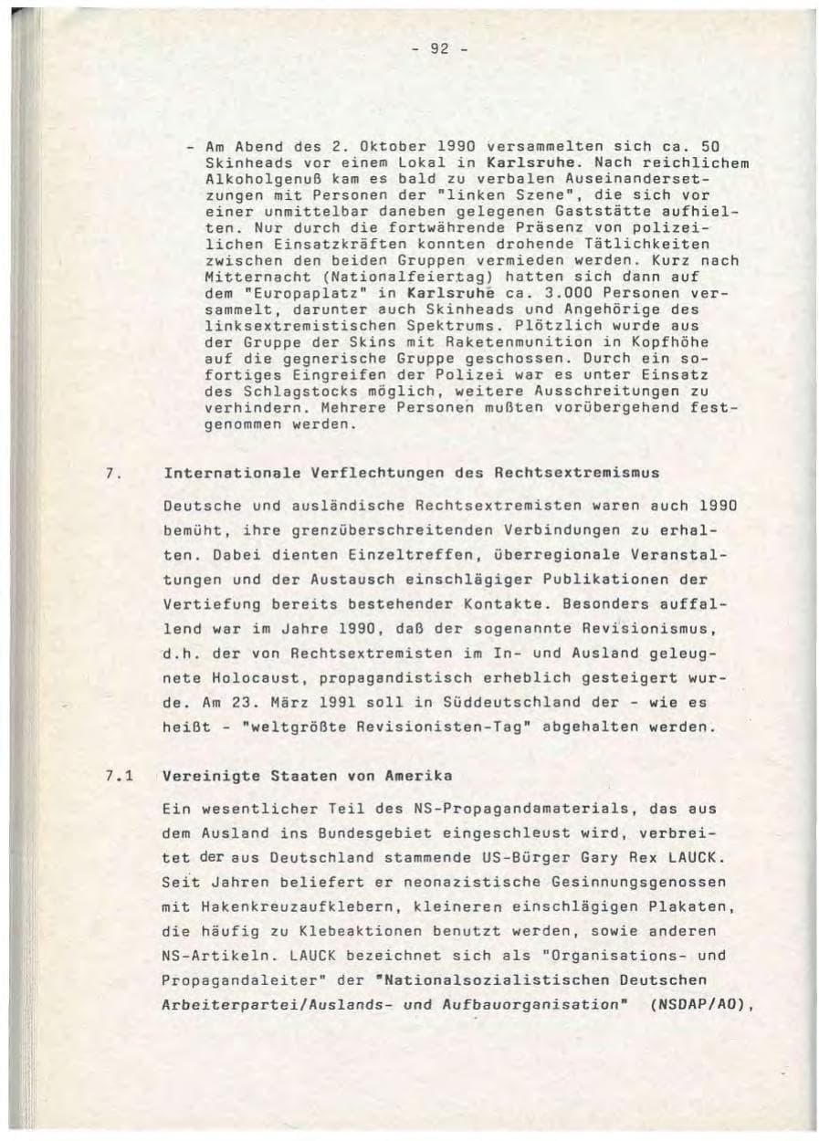 Seite 92 des Verfassungsschutzbericht 1990 Baden-Württemberg