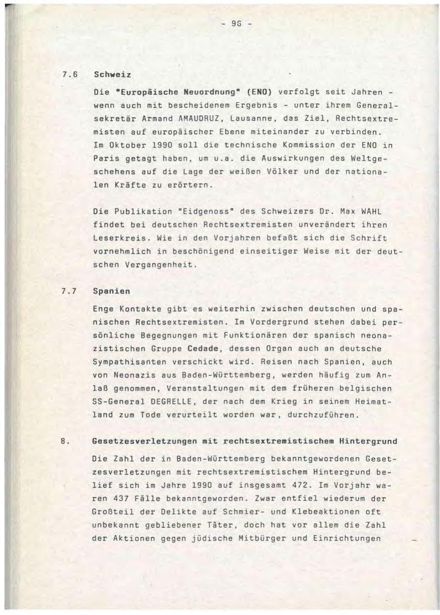 Seite 96 des Verfassungsschutzbericht 1990 Baden-Württemberg