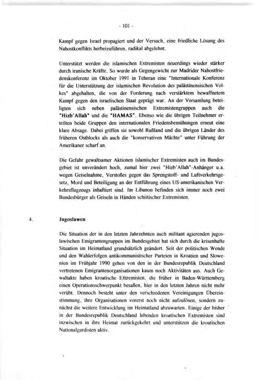 Seite 101 des Verfassungsschutzbericht 1991 Baden-Württemberg