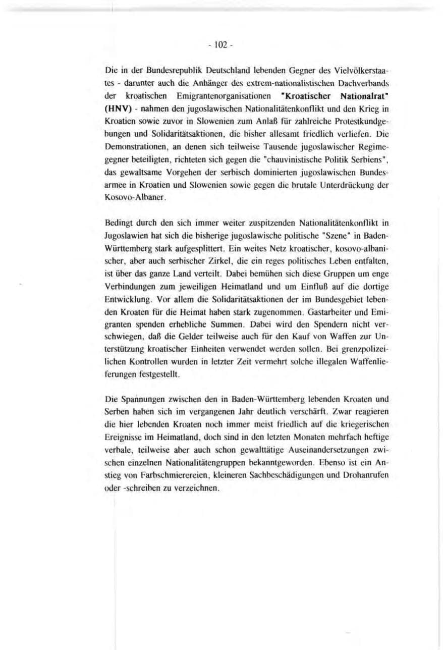 Seite 102 des Verfassungsschutzbericht 1991 Baden-Württemberg