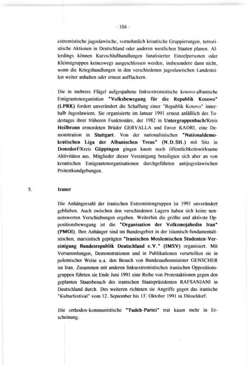 Seite 104 des Verfassungsschutzbericht 1991 Baden-Württemberg
